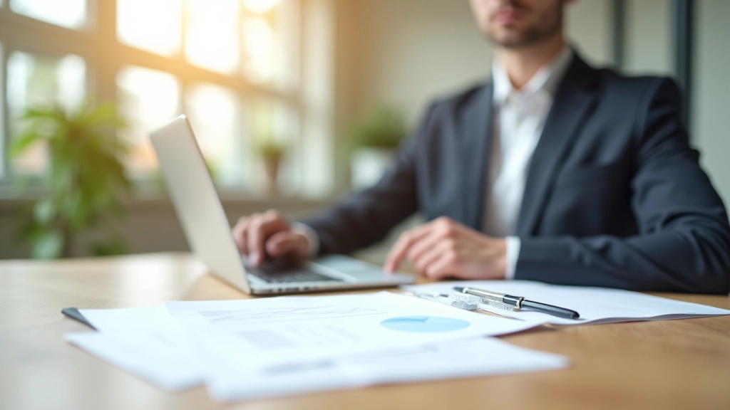 Moderni finansų konsultacijos aplinka su nešiojamąjį kompiuterį ir dokumentais