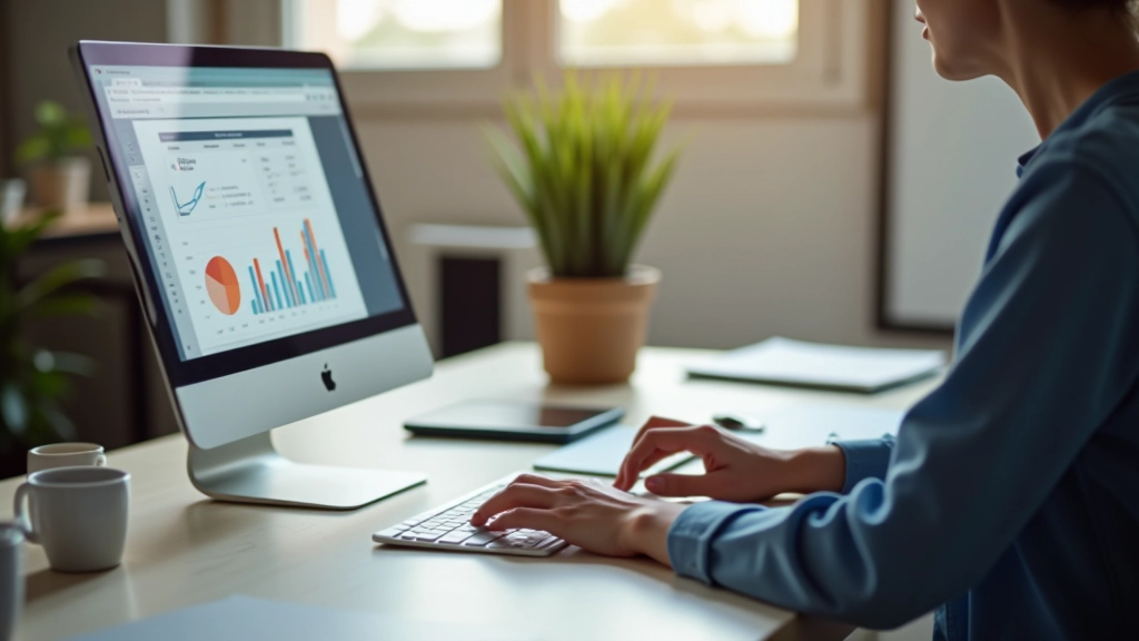 Žmogus prie kompiuterio su Excel lentelė biudžeto sudarymui